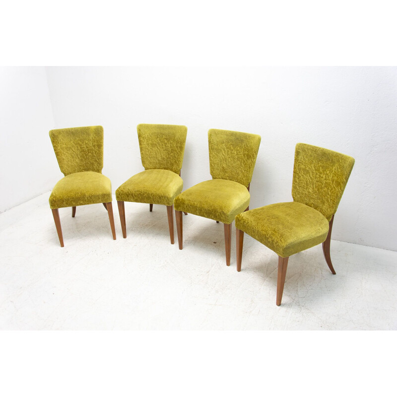 Set of 4 vintage Art Deco dining chairs H-214 by Jindrich Halabala for Úp Závody, 1950s