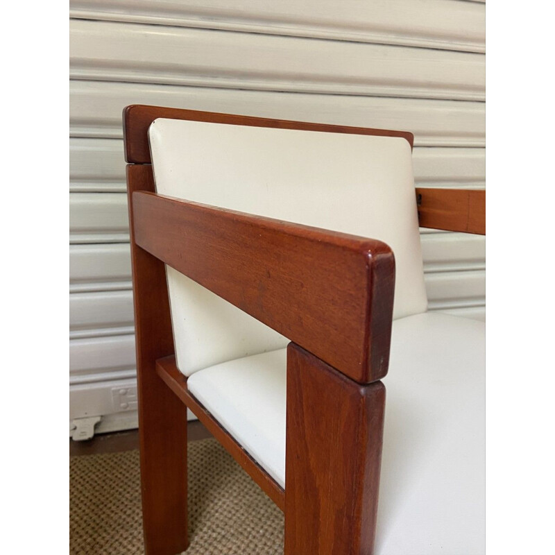 Set of 4 armchairs in wood and white skai by Reguitti, 1972s