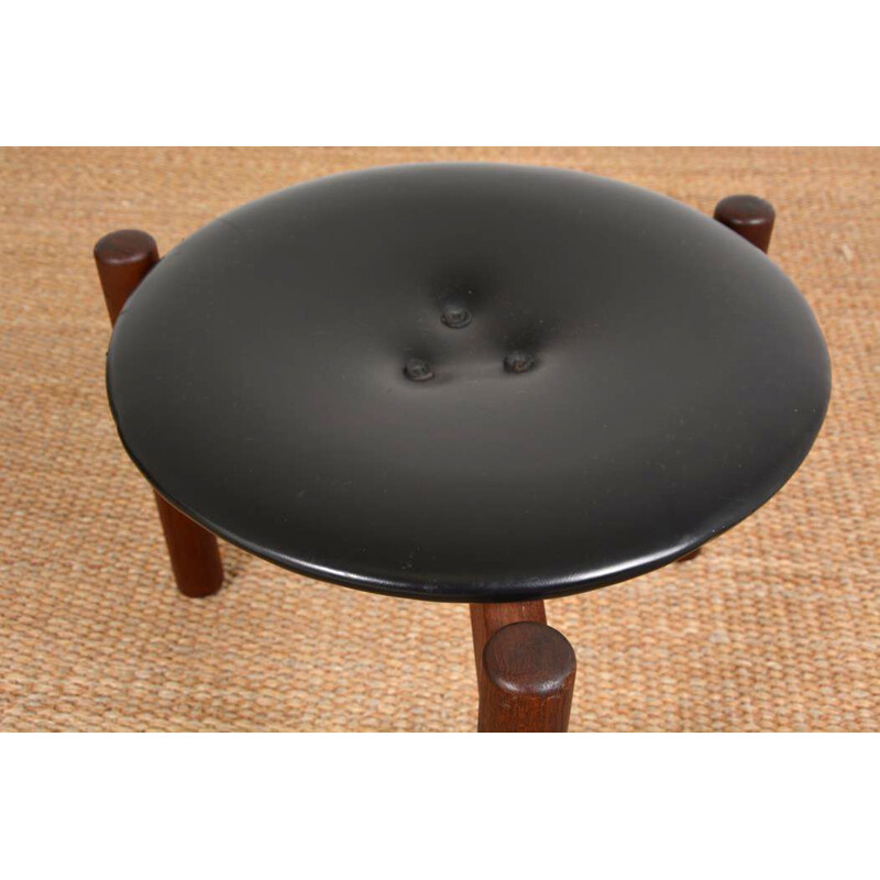 Vintage leather stool by Uno & Osten Kristiansson, 1960s