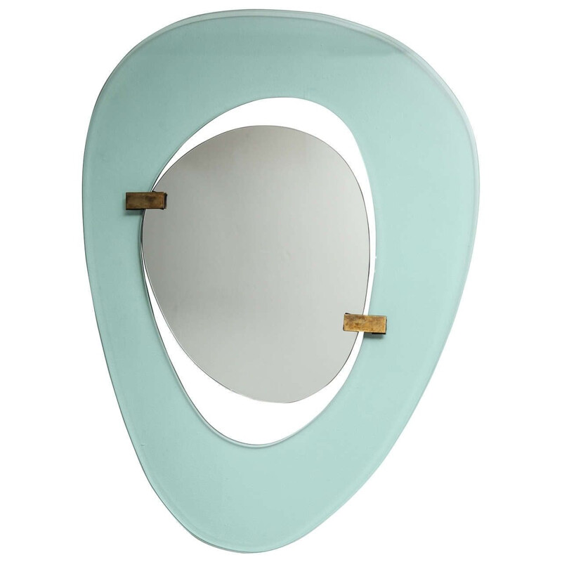 Vintage asymmetrical mirror in brass and smoked glass by Max Ingrand, 1960