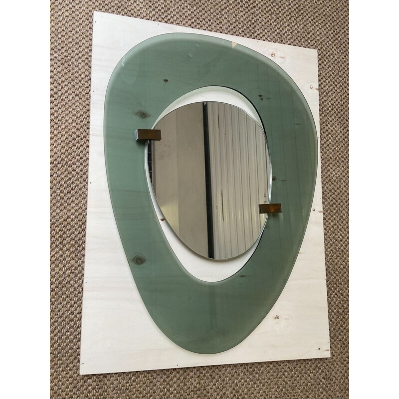 Vintage asymmetrical mirror in brass and smoked glass by Max Ingrand, 1960