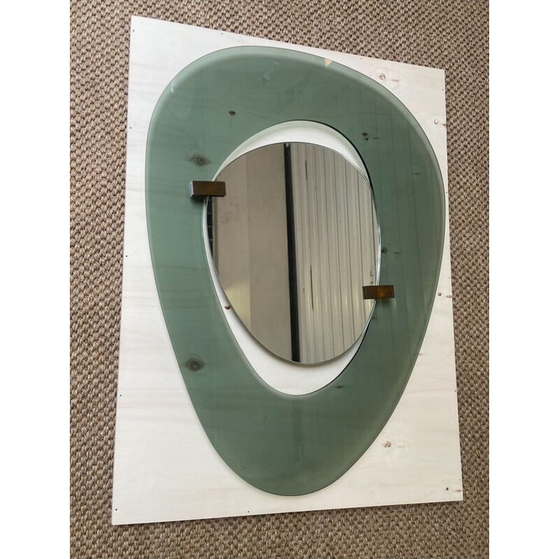 Vintage asymmetrical mirror in brass and smoked glass by Max Ingrand, 1960