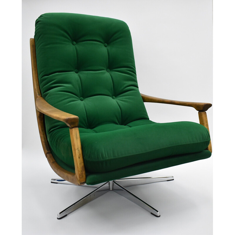 Afleiden jacht kaping Scandinavische vintage fauteuil in groen fluweel, 1960