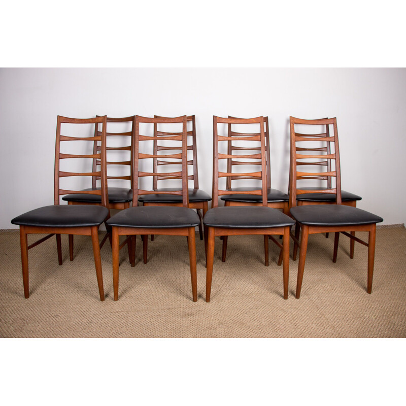 Set of 8 vintage teak Liz chairs by Niels Kofoed, Denmark 1960s