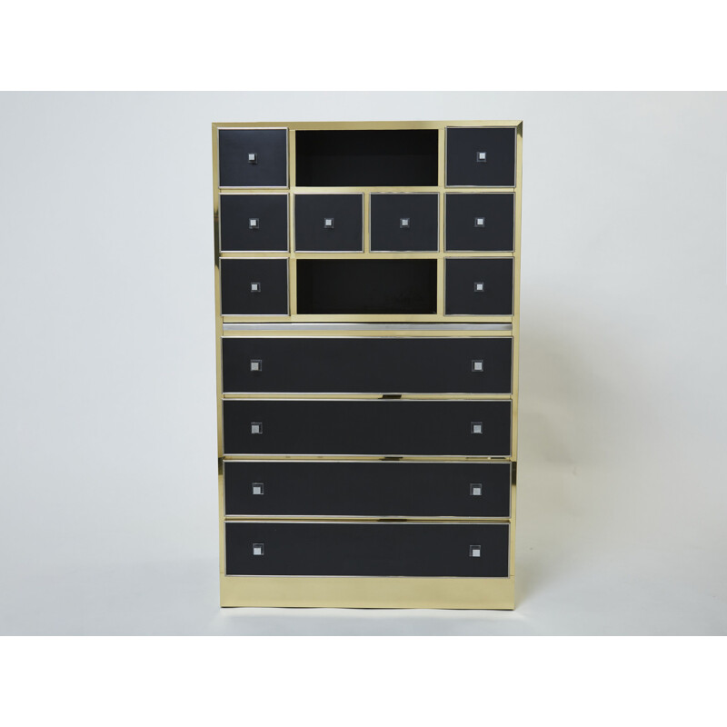 Vintage lacquered brass secretary by Michel Pigneres, 1970