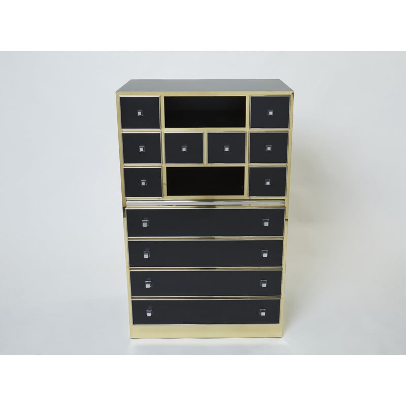 Vintage lacquered brass secretary by Michel Pigneres, 1970