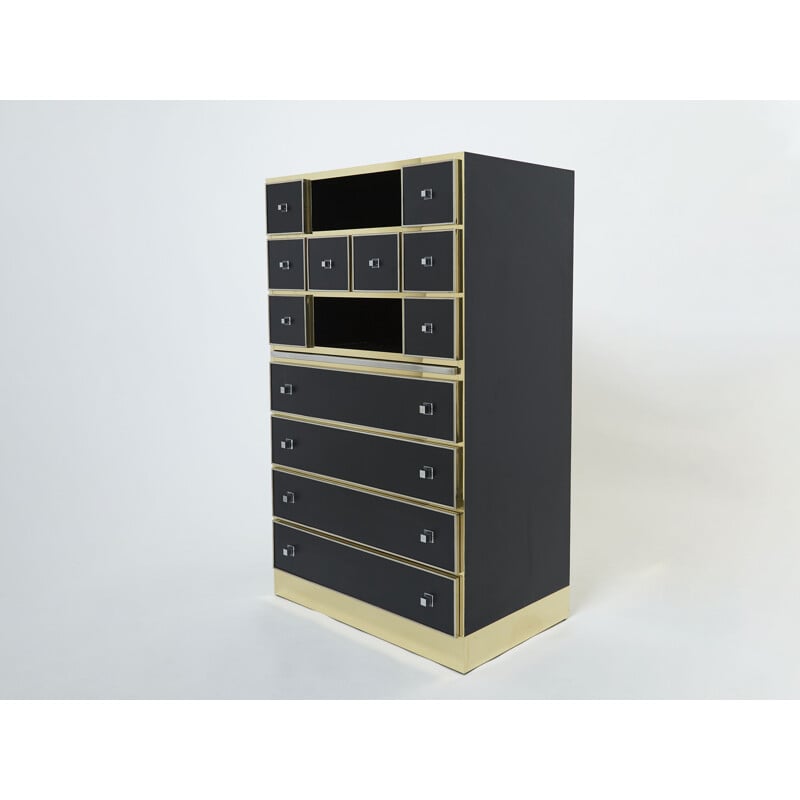 Vintage lacquered brass secretary by Michel Pigneres, 1970