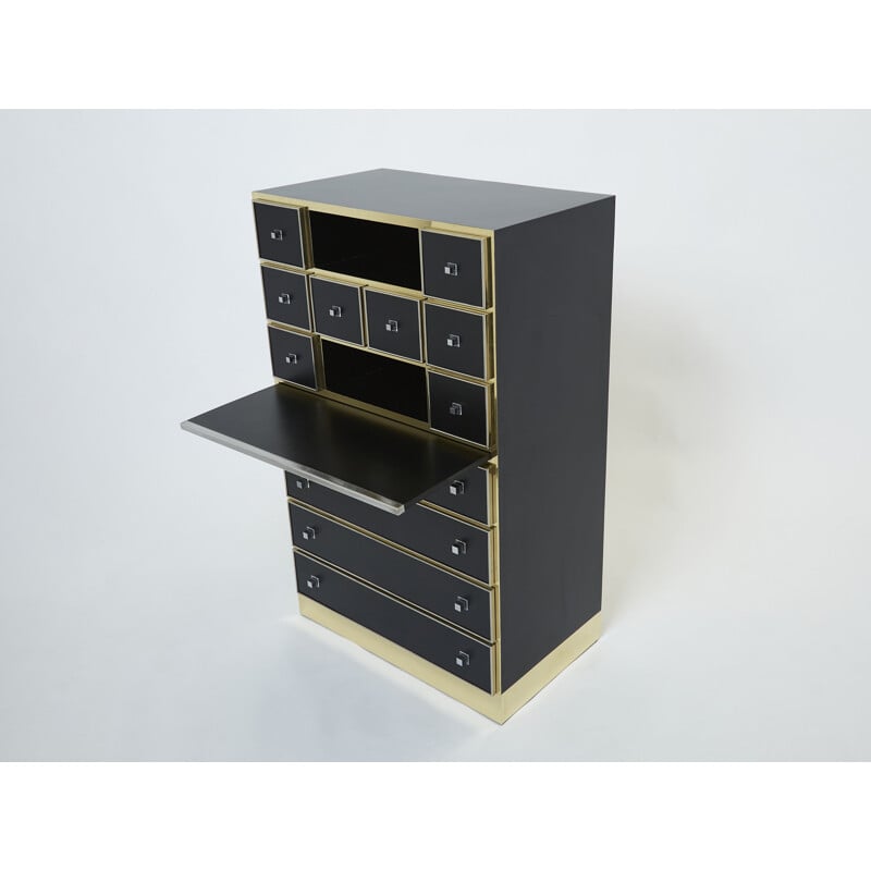 Vintage lacquered brass secretary by Michel Pigneres, 1970