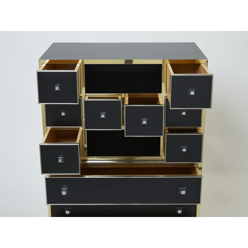 Vintage lacquered brass secretary by Michel Pigneres, 1970