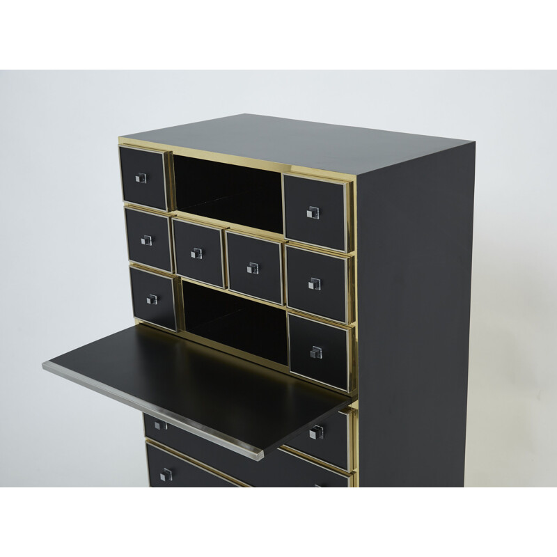 Vintage lacquered brass secretary by Michel Pigneres, 1970