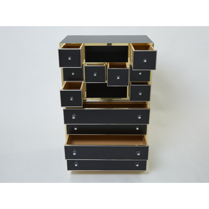 Vintage lacquered brass secretary by Michel Pigneres, 1970