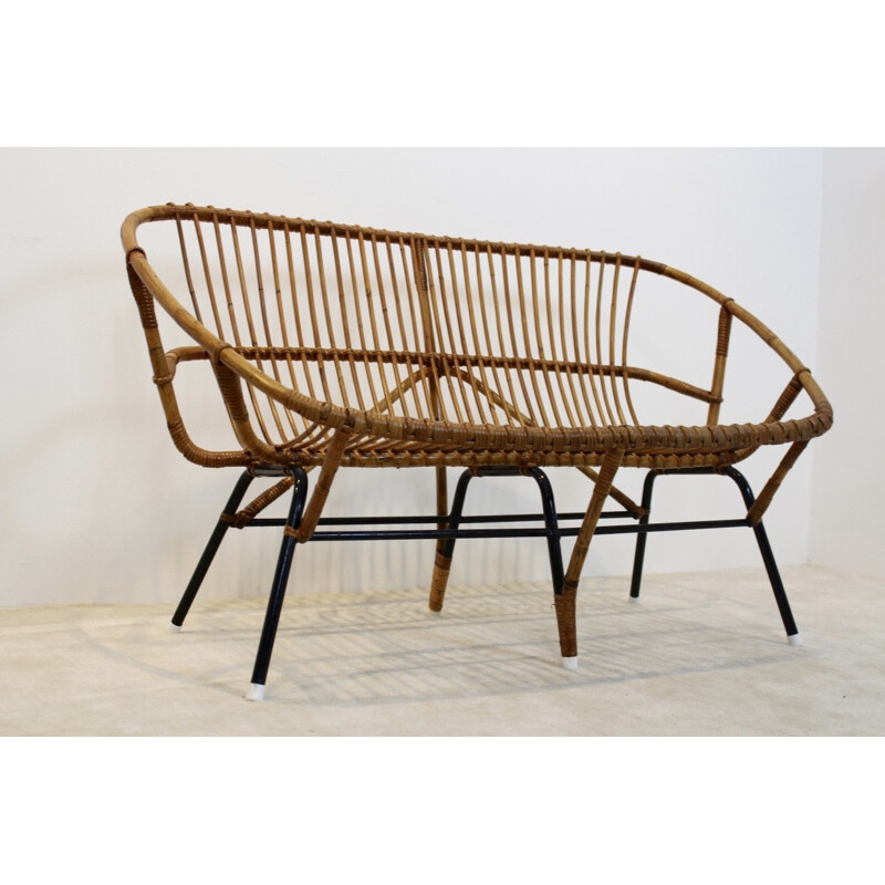 Dutch Rohé Noordwolde bench in wicker - 1970s