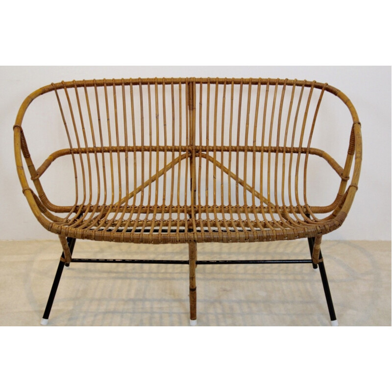 Dutch Rohé Noordwolde bench in wicker - 1970s