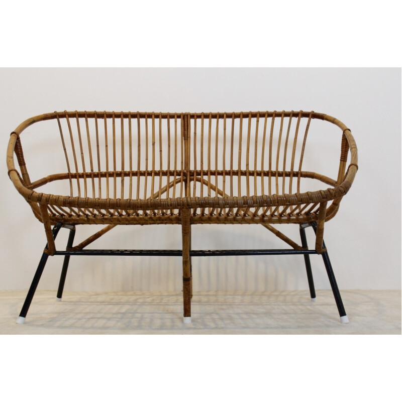 Dutch Rohé Noordwolde bench in wicker - 1970s