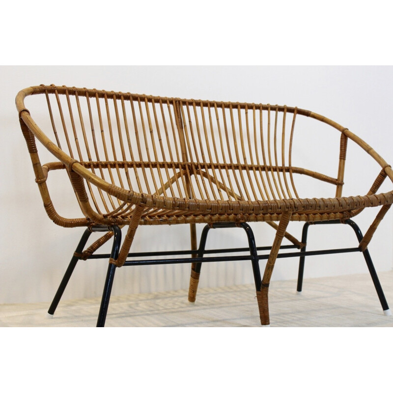 Dutch Rohé Noordwolde bench in wicker - 1970s