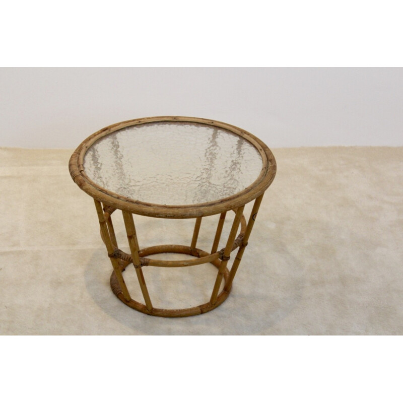 Rohé Noordwolde side table in wicker and glass - 1970s
