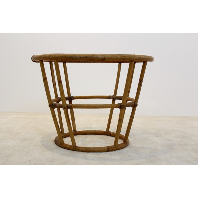 Rohé Noordwolde side table in wicker and glass - 1970s