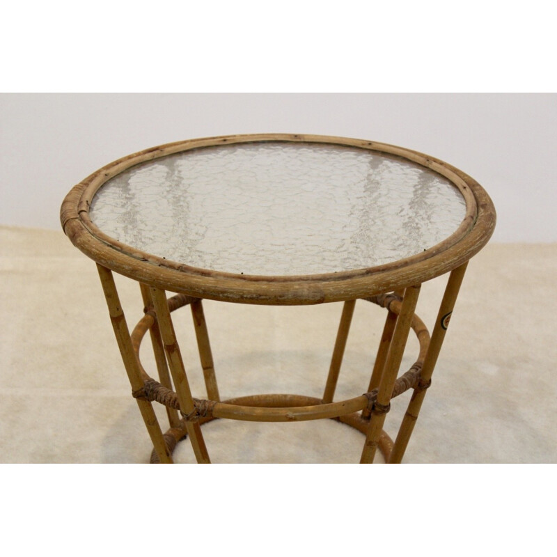 Rohé Noordwolde side table in wicker and glass - 1970s