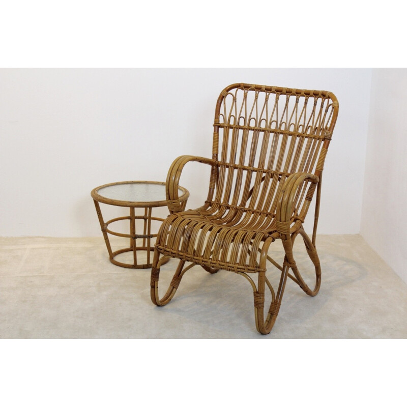 Rohé Noordwolde wicker high back armchair - 1970s