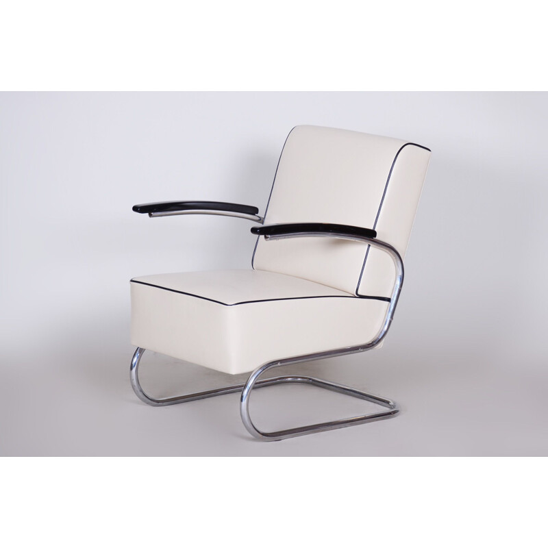 Vintage white leather armchair by Mucke Melder, Czechoslovakia 1930s