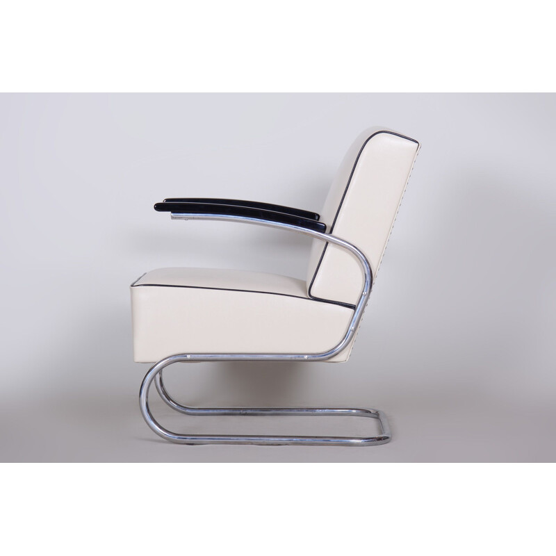 Vintage white leather armchair by Mucke Melder, Czechoslovakia 1930s