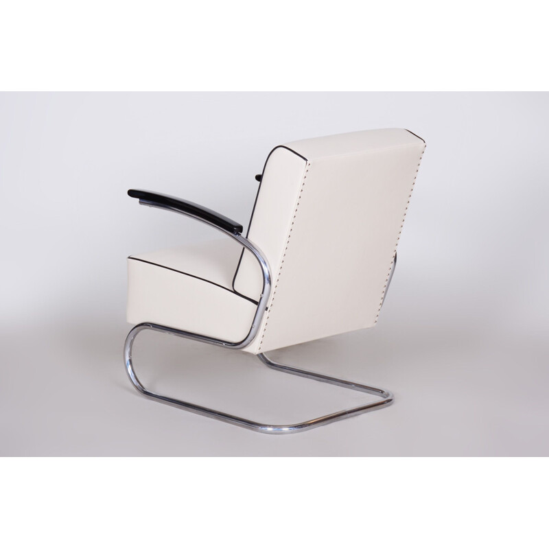 Vintage white leather armchair by Mucke Melder, Czechoslovakia 1930s