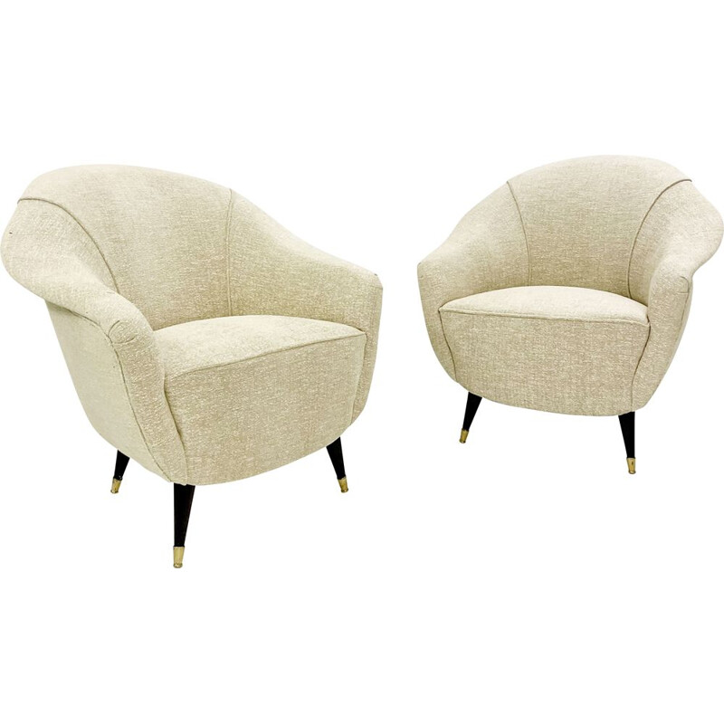 Pair of mid-century white armchairs, Italy 1950s