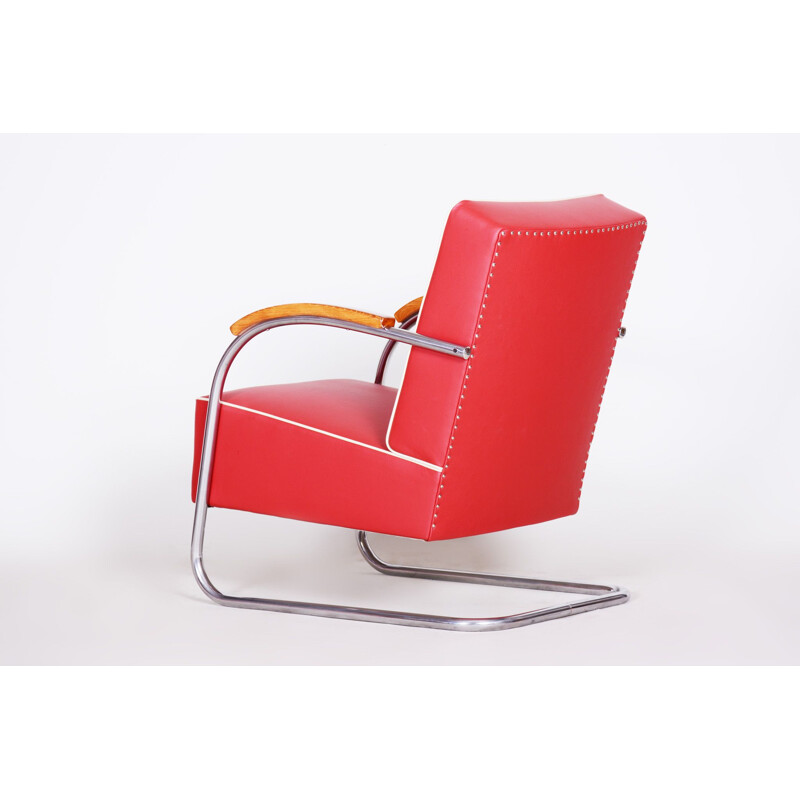 Vintage red leather armchair by Mucke Melder, Czechoslovakia 1930s