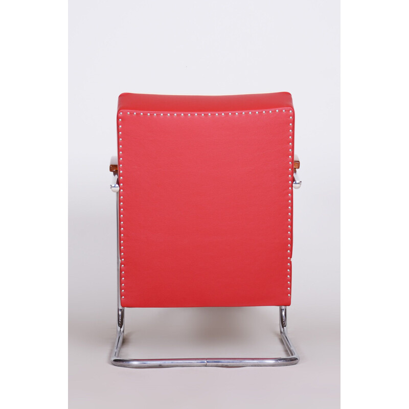 Vintage red leather armchair by Mucke Melder, Czechoslovakia 1930s