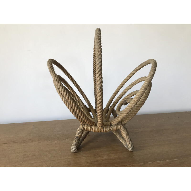 Vintage rope magazine rack by Audoux Minet, 1950s