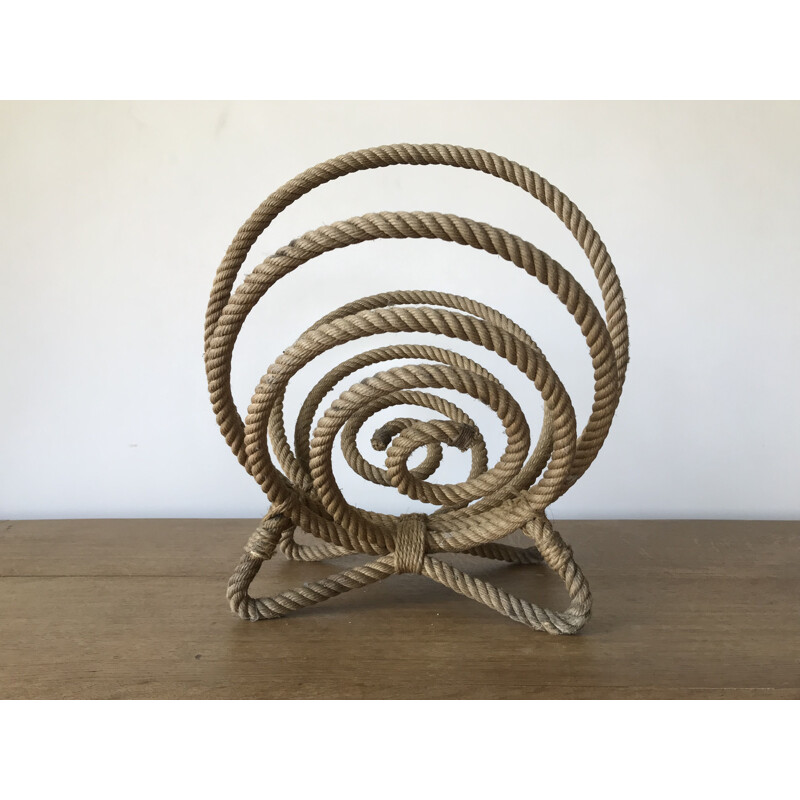 Vintage rope magazine rack by Audoux Minet, 1950s