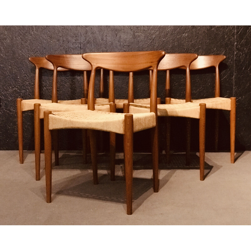 Ensemble de 6 chaises vintage en teck par Arne Hovmand Olsen pour Mogens Kold, 1960