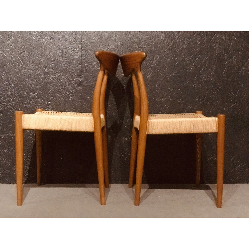 Set of 6 vintage teak chairs by Arne Hovmand Olsen for Mogens Kold, 1960s