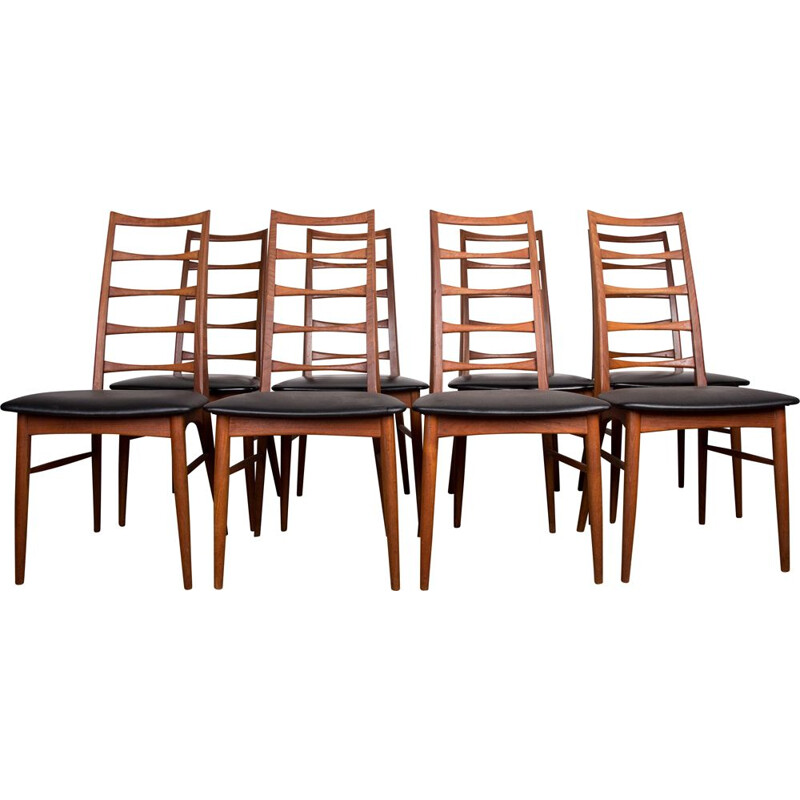 Set of 8 vintage teak Liz chairs by Niels Kofoed, Denmark 1960s