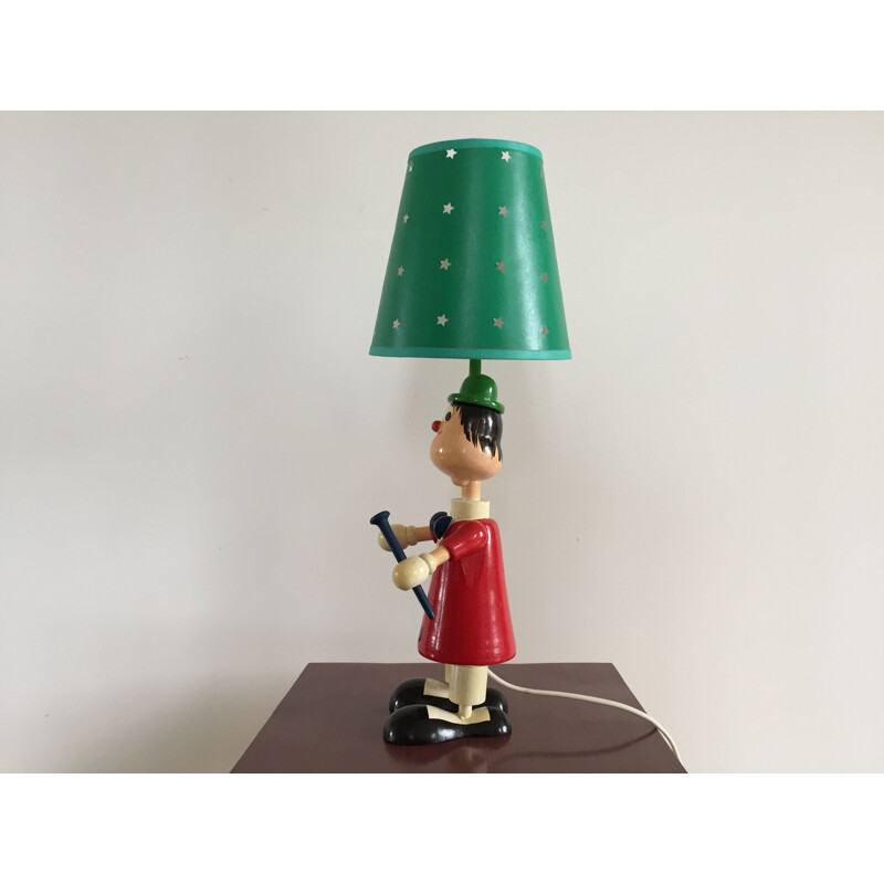 Lampe vintage Clown en bois