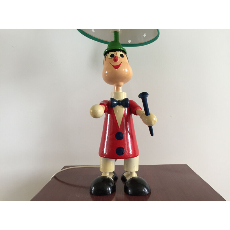 Vintage wooden clown lamp