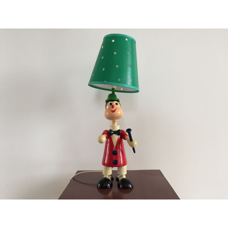 Lampe vintage Clown en bois