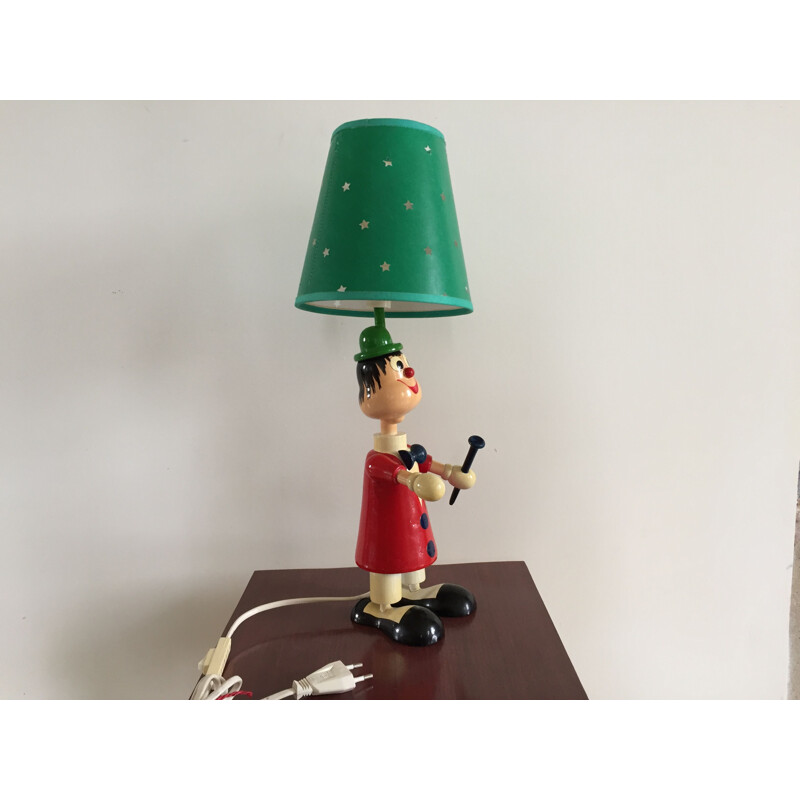 Lampe vintage Clown en bois
