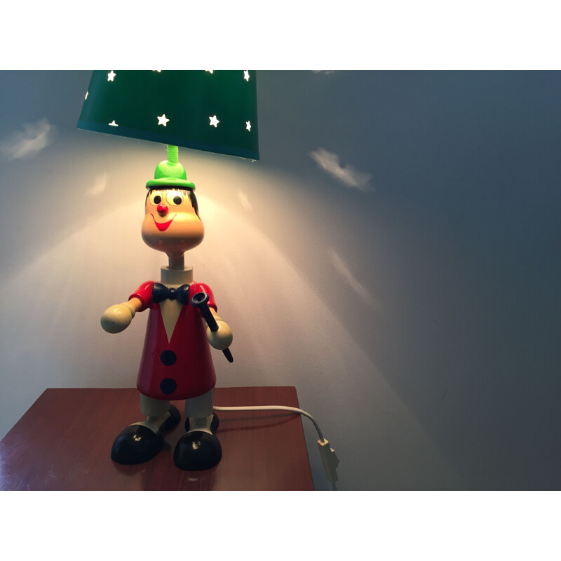 Lampe vintage Clown en bois