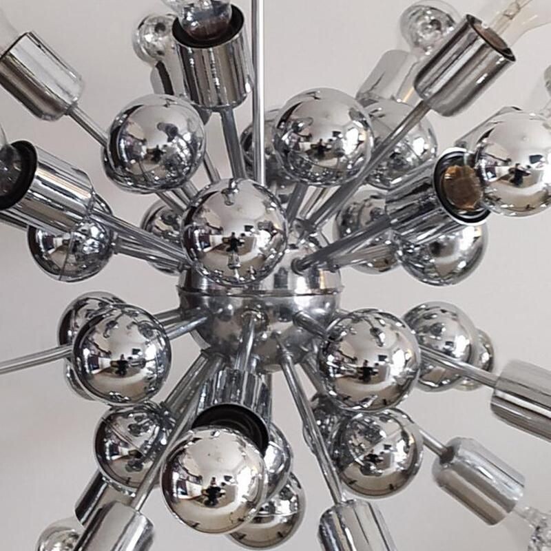 Lampadario vintage sputnik cromato di Goffredo Reggiani, Italia 1970