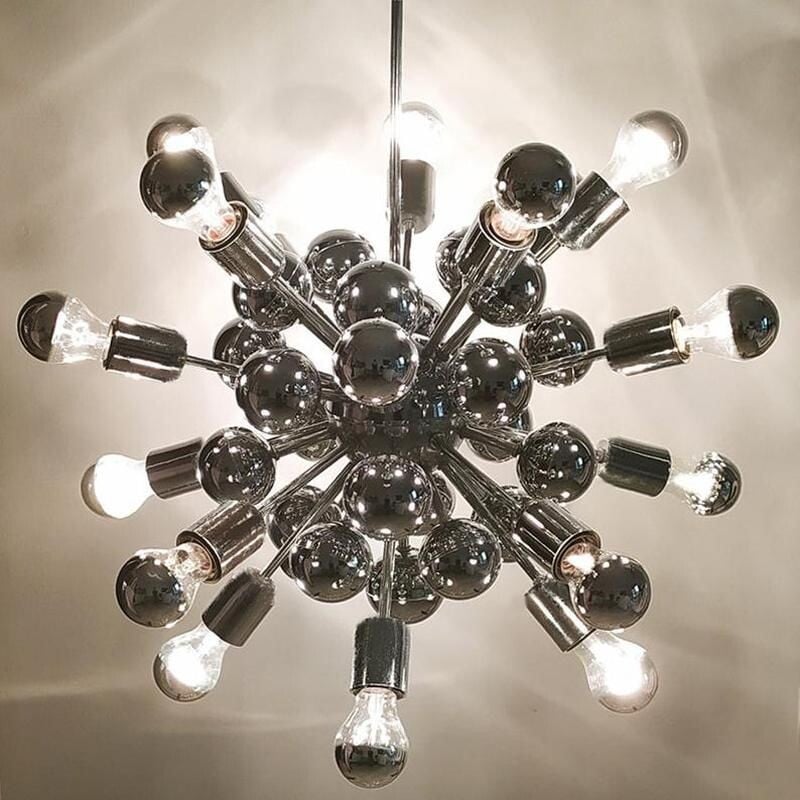 Vintage chrome sputnik chandelier by Goffredo Reggiani, Italy 1970