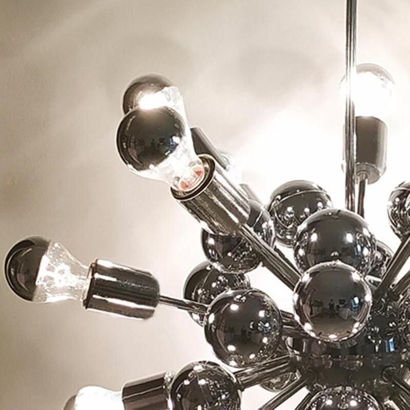 Vintage chrome sputnik chandelier by Goffredo Reggiani, Italy 1970