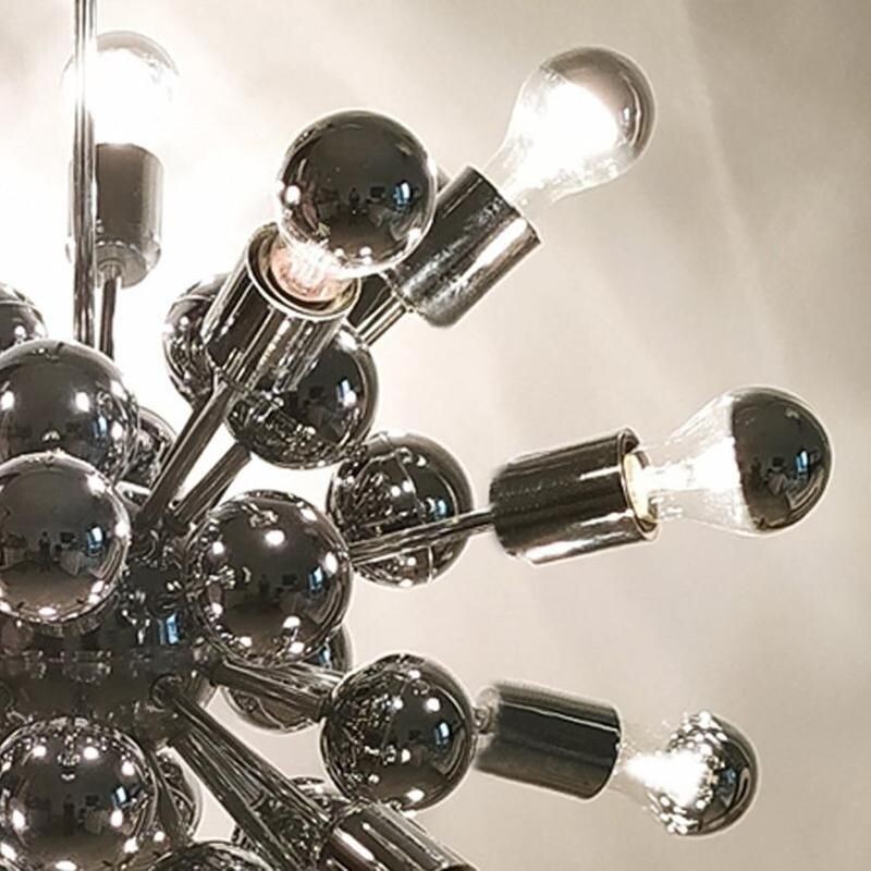 Vintage chrome sputnik chandelier by Goffredo Reggiani, Italy 1970