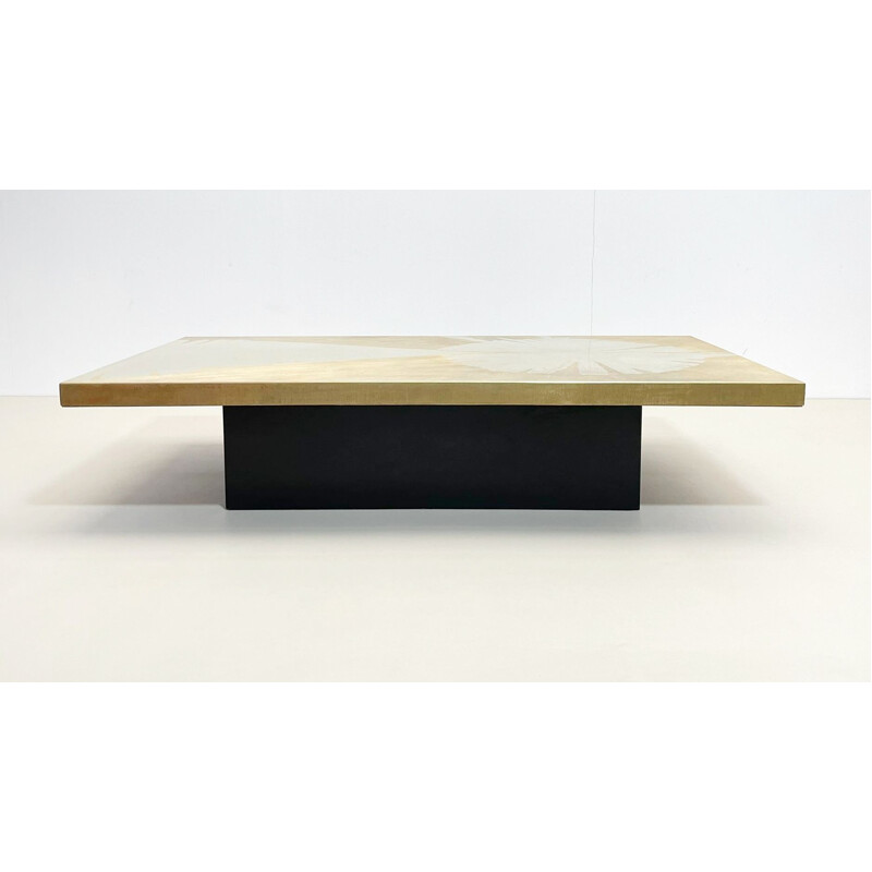 Table basse contemporaine vintage en laiton par Rive Gauche