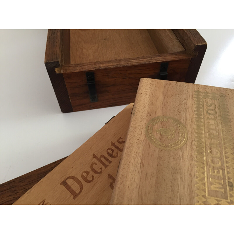 tapijt Economisch Belonend Set van 3 vintage houten kisten