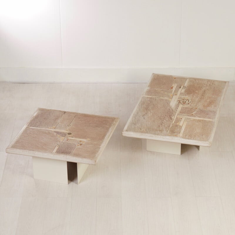 Pair of coffee tables in iron and natural stone, Paul KINGMA - 1980s