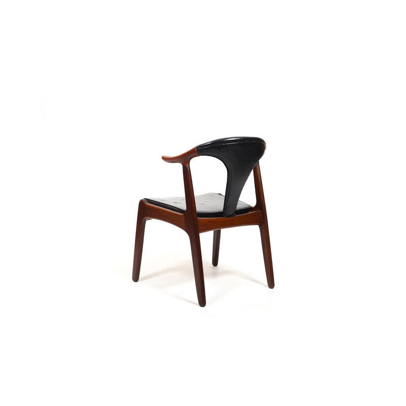 Danish vintage cow horn armchair in teak and leather by H.P. Hansen, 1960s