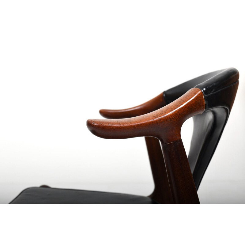 Danish vintage cow horn armchair in teak and leather by H.P. Hansen, 1960s