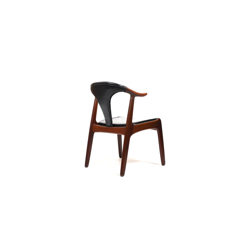 Danish vintage cow horn armchair in teak and leather by H.P. Hansen, 1960s