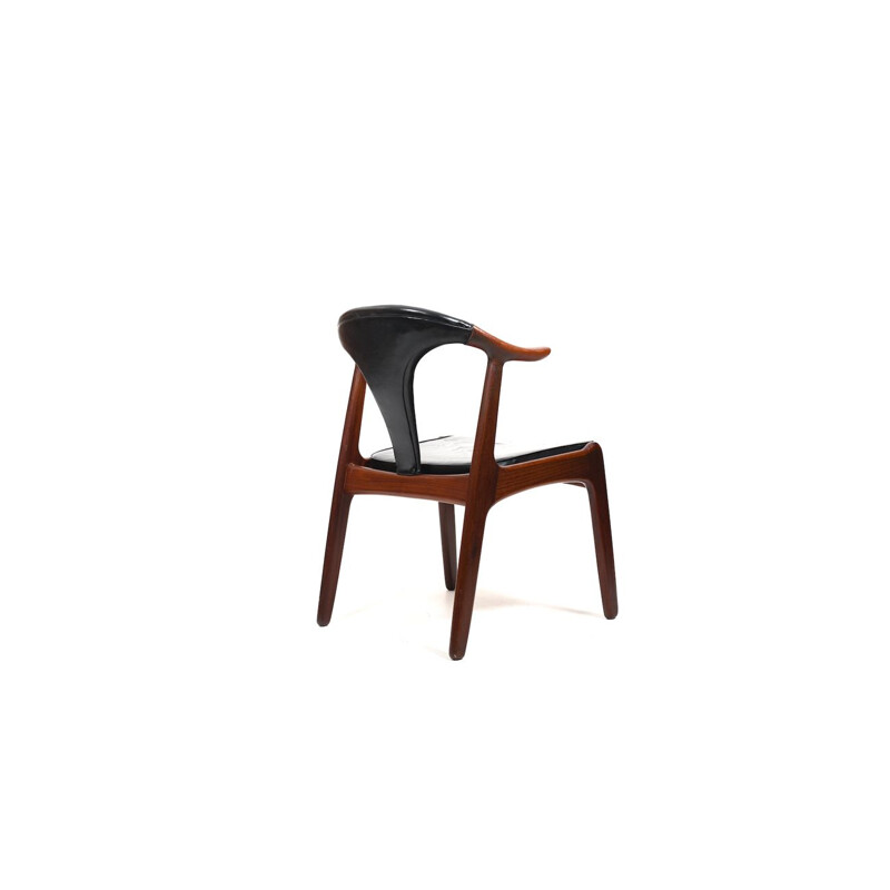 Vintage Deense teak en lederen koehoorn fauteuil van H.P. Hansen, 1960